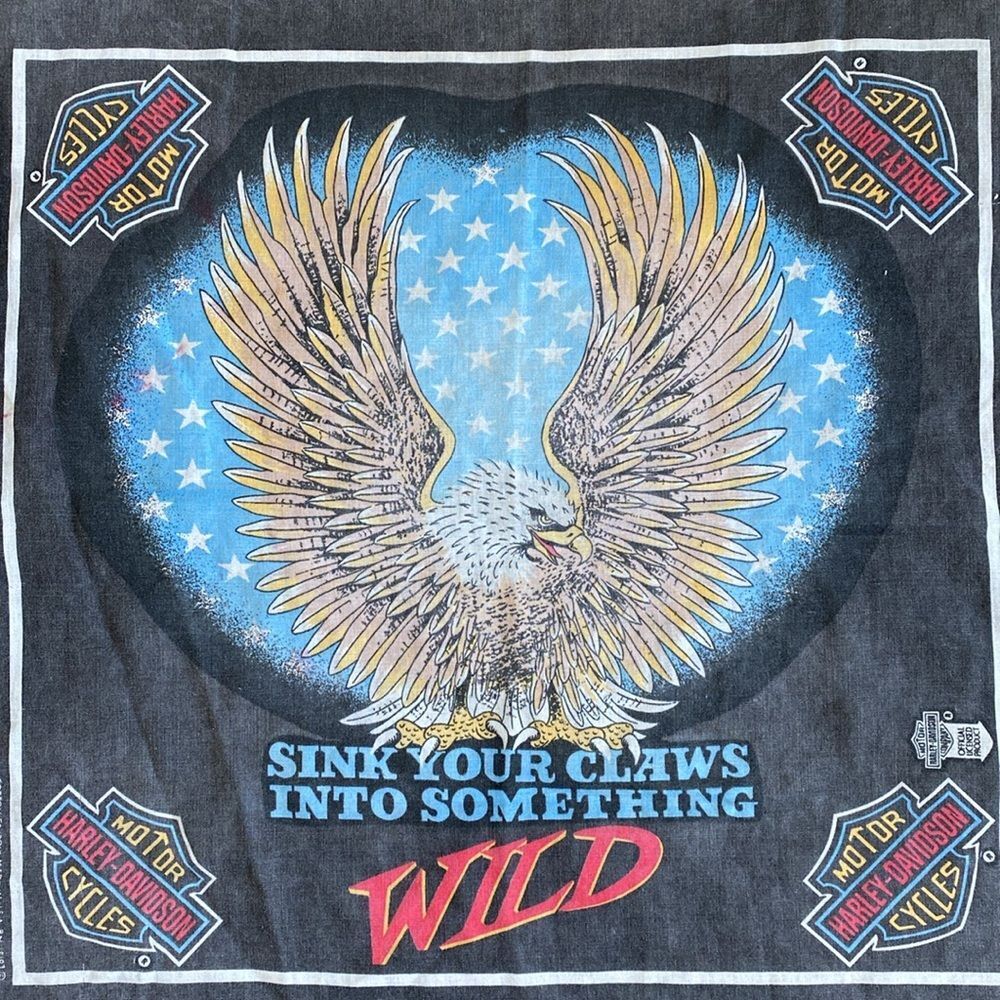 VINTAGE HARLEY DAVIDSON SINK YOUR CLAWS EAGLE BANDANA BLACK OS - Picture 2 of 7